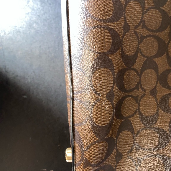 COACH brand leather brown tote bag with COACH signature logo 16 x 12 inches - Picture 9 of 15